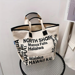 Letter Print Canvas Tote Bag Large Capacity Handbag