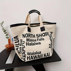 Letter Print Canvas Tote Bag Large Capacity Handbag