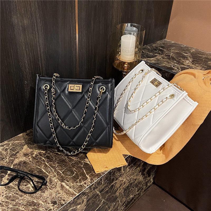Quilted Crossbody Bag for Women, Small Square Purse with Chain Shoulder Strap