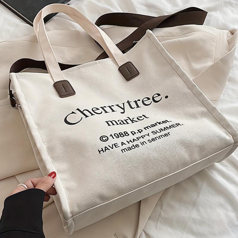 Canvas Tote Bag Letter Graphic Shoulder Bag Large Capacity Crossbody Bag