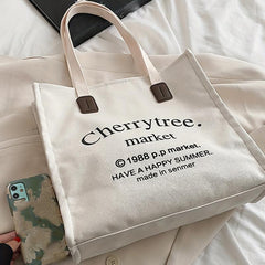 Canvas Tote Bag Letter Graphic Shoulder Bag Large Capacity Crossbody Bag