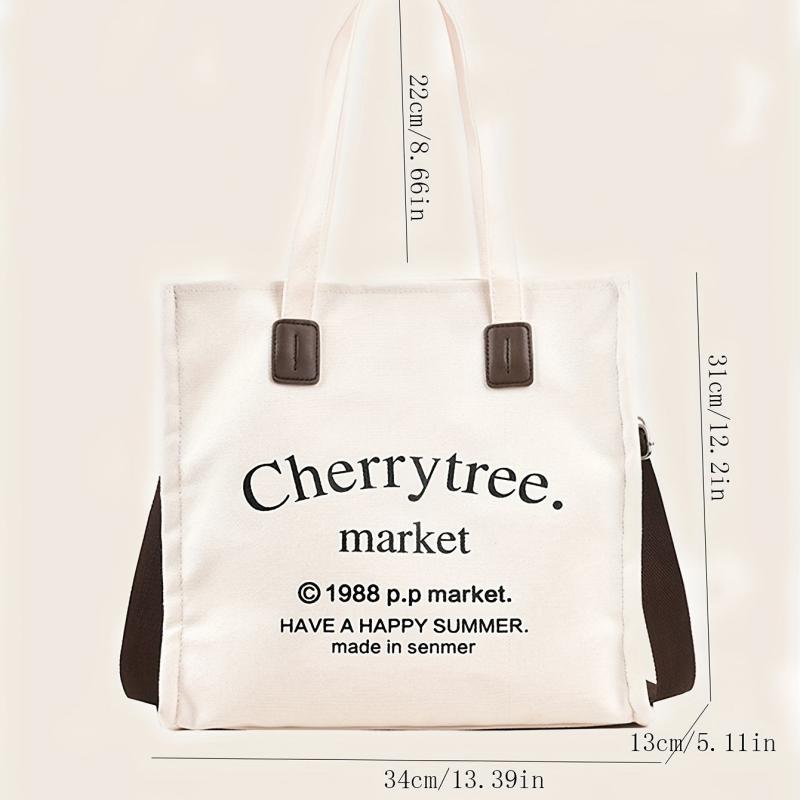 Canvas Tote Bag Letter Graphic Shoulder Bag Large Capacity Crossbody Bag