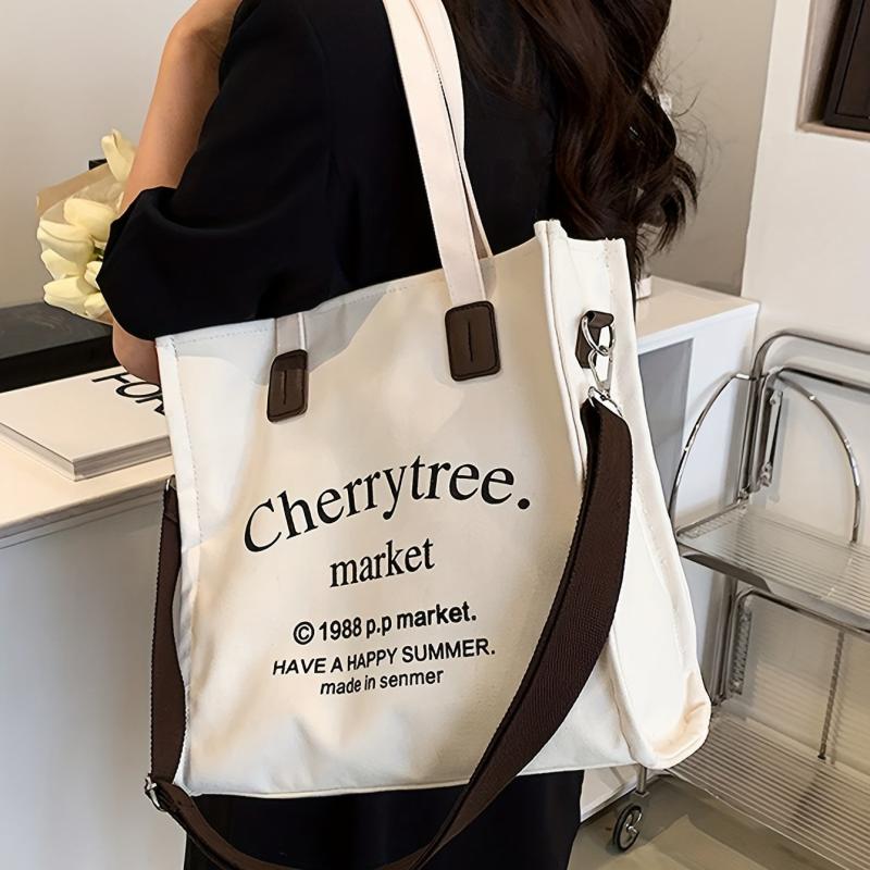 Canvas Tote Bag Letter Graphic Shoulder Bag Large Capacity Crossbody Bag