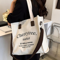 Canvas Tote Bag Letter Graphic Shoulder Bag Large Capacity Crossbody Bag