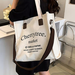 Canvas Tote Bag Letter Graphic Shoulder Bag Large Capacity Crossbody Bag