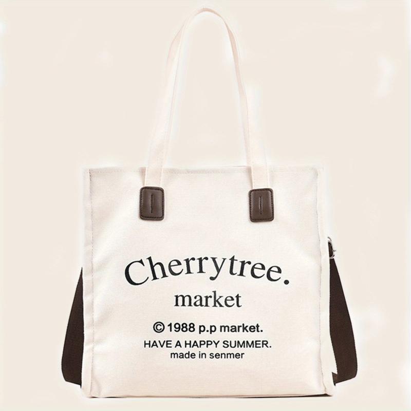 Canvas Tote Bag Letter Graphic Shoulder Bag Large Capacity Crossbody Bag