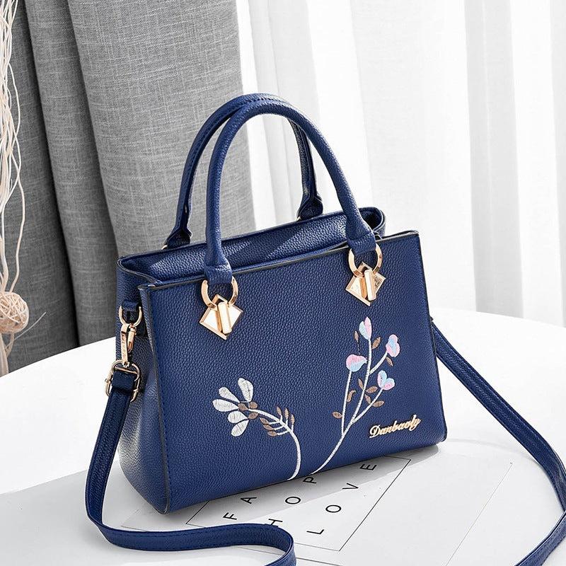 Plant Embroidery Shoulder Bag PU Leather Crossbody Bag