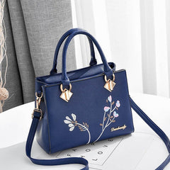 Plant Embroidery Shoulder Bag PU Leather Crossbody Bag