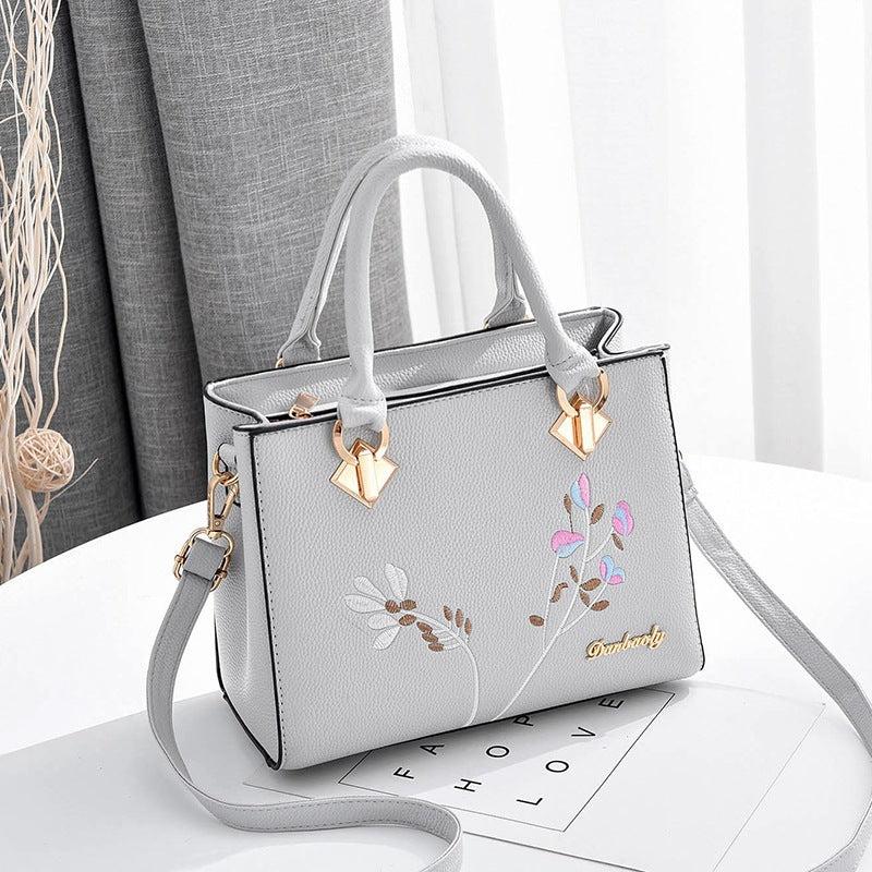 Plant Embroidery Shoulder Bag PU Leather Crossbody Bag
