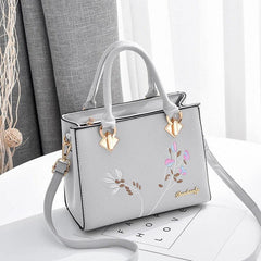 Plant Embroidery Shoulder Bag PU Leather Crossbody Bag