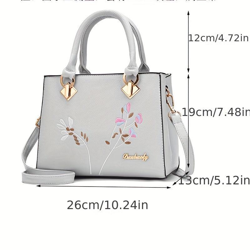 Plant Embroidery Shoulder Bag PU Leather Crossbody Bag