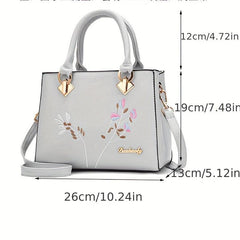 Plant Embroidery Shoulder Bag PU Leather Crossbody Bag