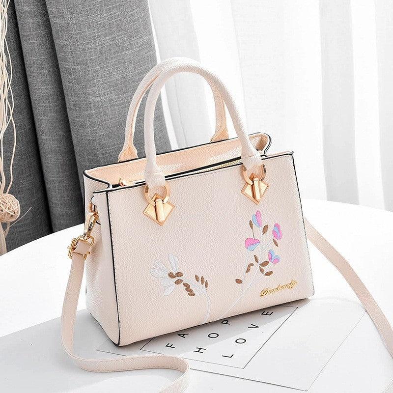 Plant Embroidery Shoulder Bag PU Leather Crossbody Bag