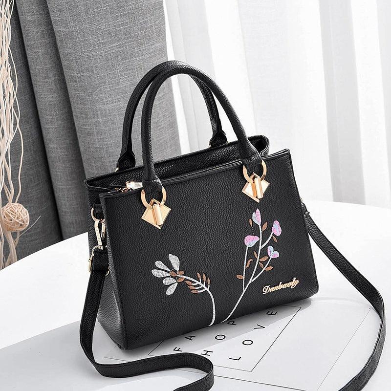 Plant Embroidery Shoulder Bag PU Leather Crossbody Bag