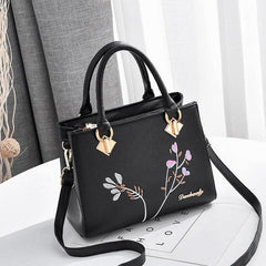 Plant Embroidery Shoulder Bag PU Leather Crossbody Bag