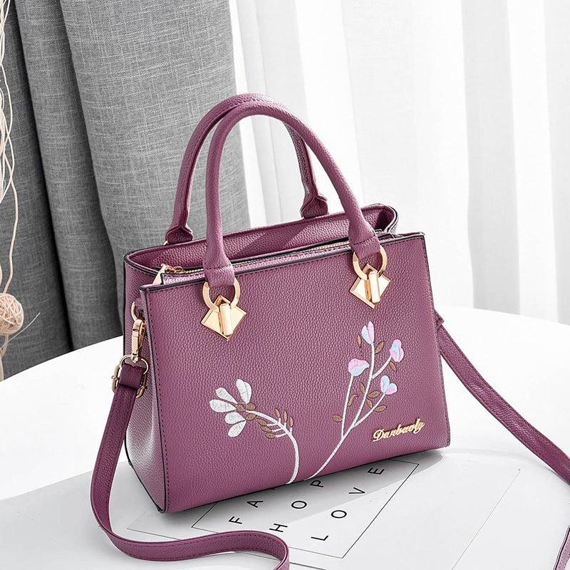 Plant Embroidery Shoulder Bag PU Leather Crossbody Bag