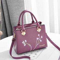 Plant Embroidery Shoulder Bag PU Leather Crossbody Bag