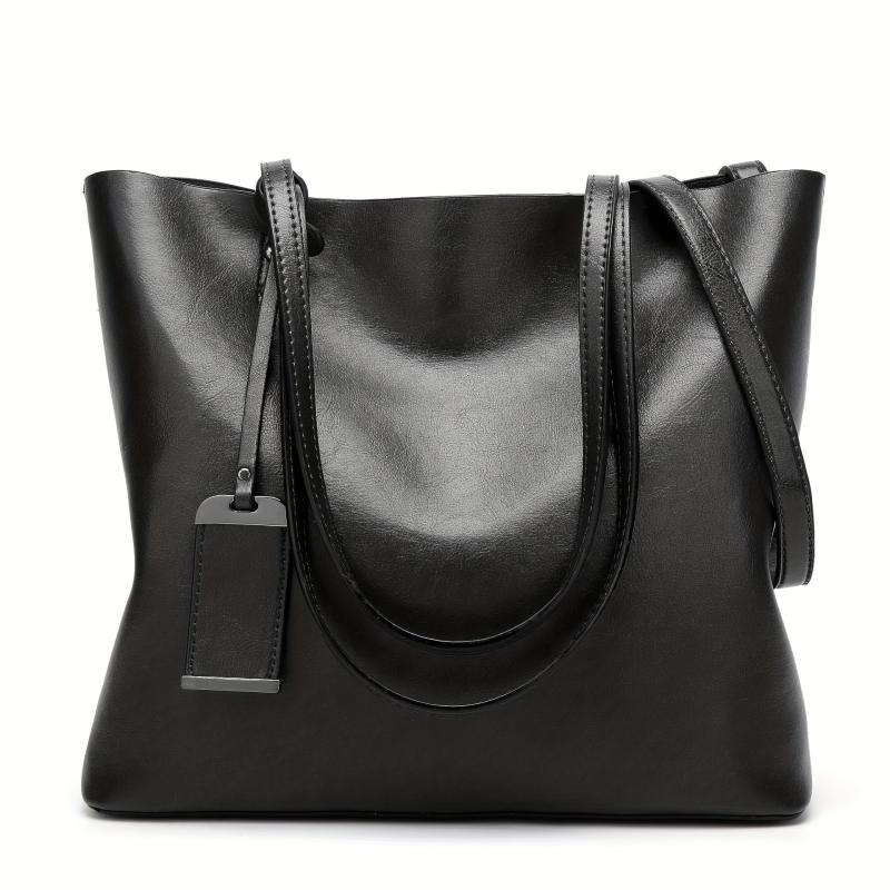 Vintage Faux Leather Tote Bag Large Capacity Shoulder Handbag