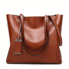 Vintage Faux Leather Tote Bag Large Capacity Shoulder Handbag