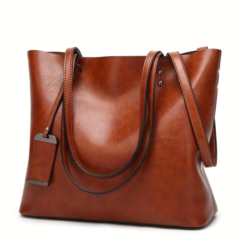 Vintage Faux Leather Tote Bag Large Capacity Shoulder Handbag