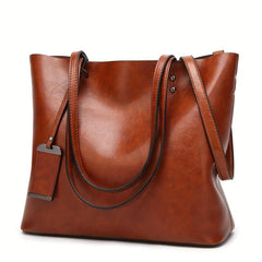 Vintage Faux Leather Tote Bag Large Capacity Shoulder Handbag