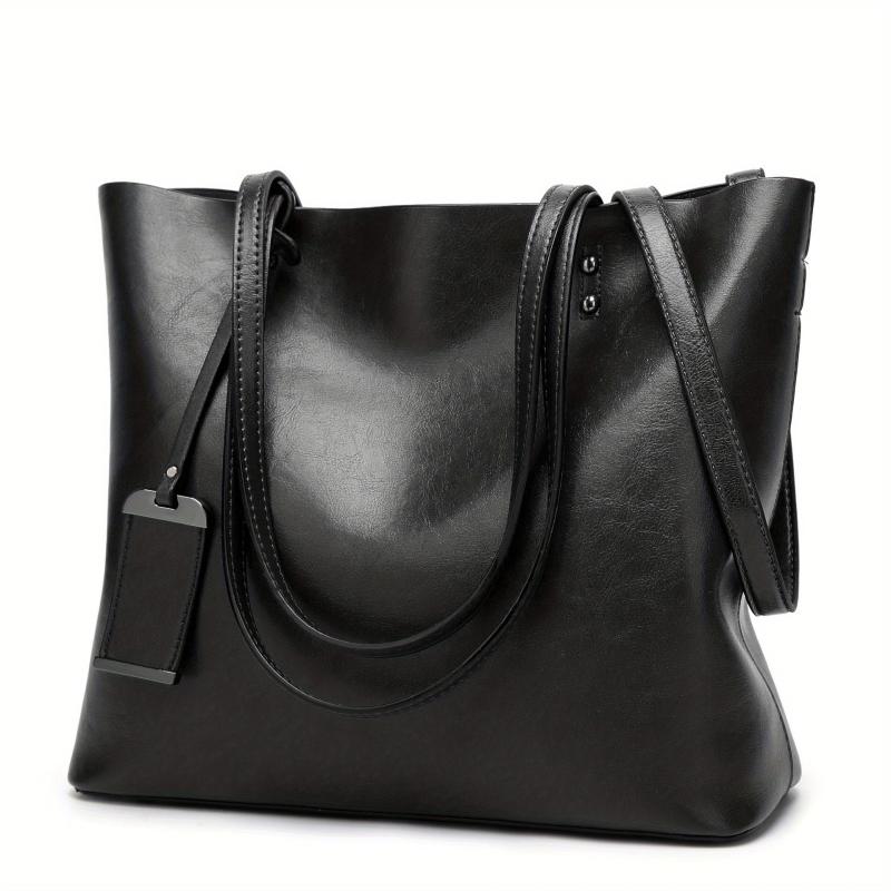 Vintage Faux Leather Tote Bag Large Capacity Shoulder Handbag
