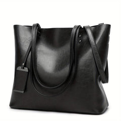 Vintage Faux Leather Tote Bag Large Capacity Shoulder Handbag