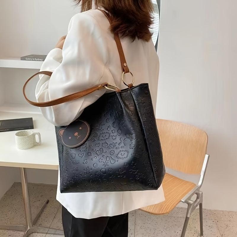 Cartoon Embossed Large Capacity Tote Bag for Commuter & School