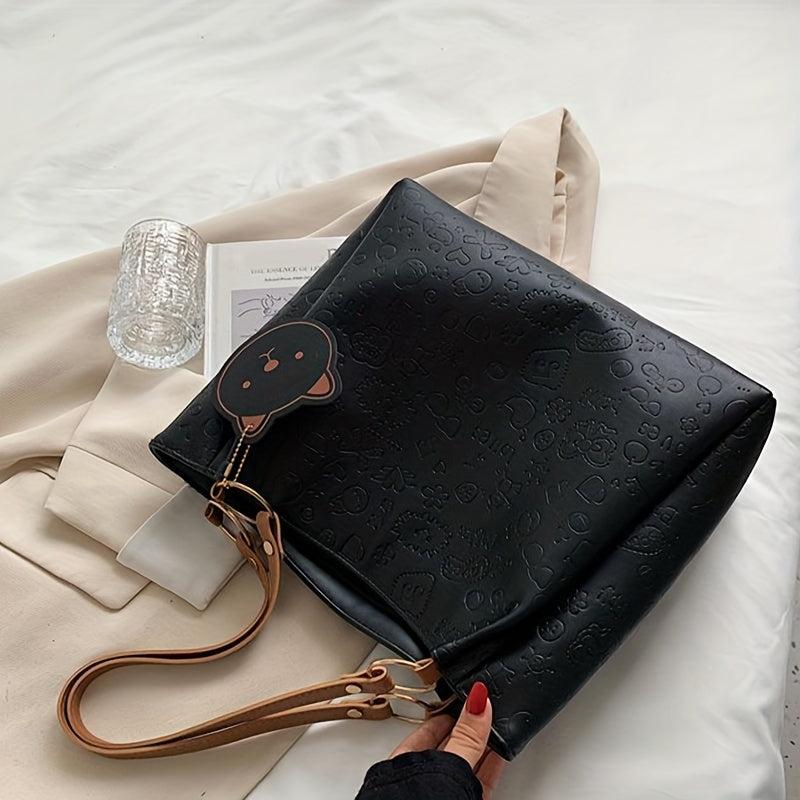 Cartoon Embossed Large Capacity Tote Bag for Commuter & School