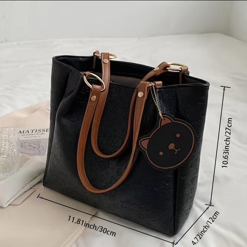 Cartoon Embossed Large Capacity Tote Bag for Commuter & School