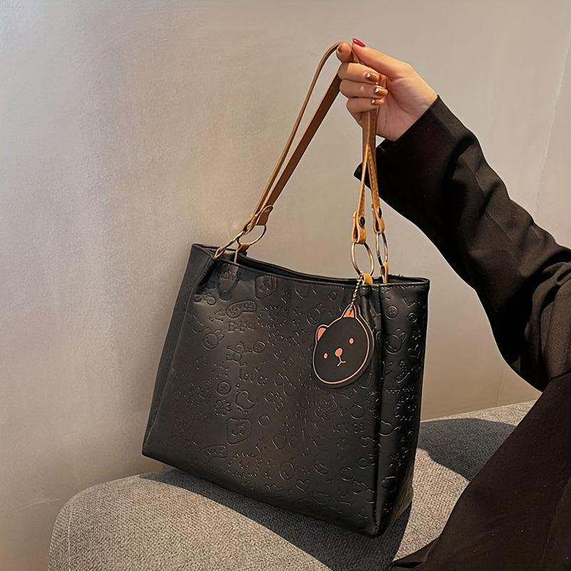 Cartoon Embossed Large Capacity Tote Bag for Commuter & School