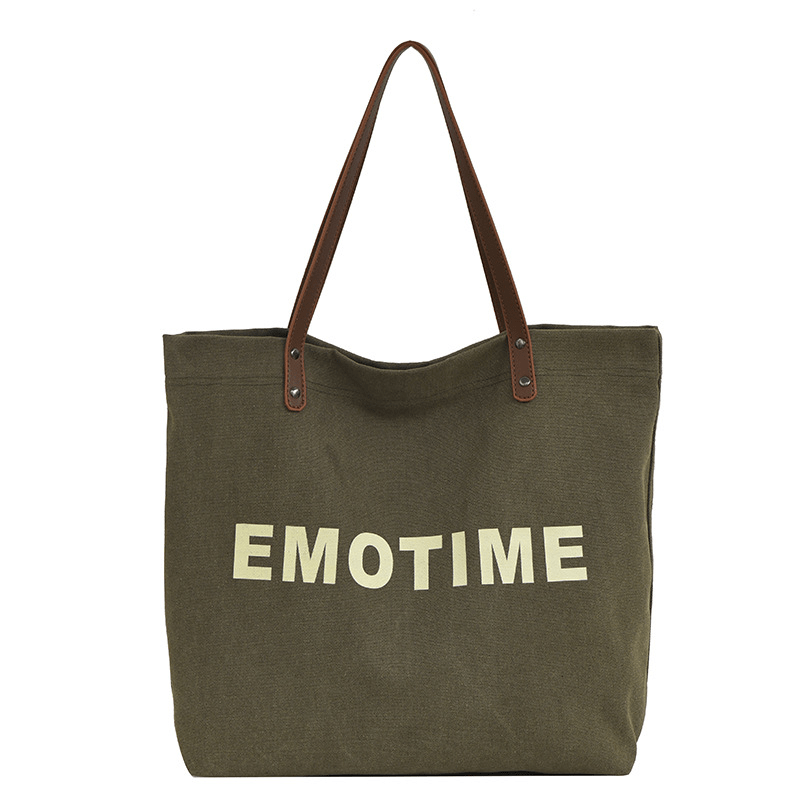 Letter Print Canvas Tote Bag Shoulder Hobo Bag for School Travel Work
