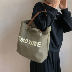 Letter Print Canvas Tote Bag Shoulder Hobo Bag for School Travel Work