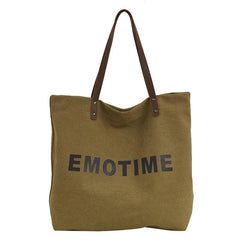 Letter Print Canvas Tote Bag Shoulder Hobo Bag for School Travel Work