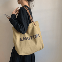 Letter Print Canvas Tote Bag Shoulder Hobo Bag for School Travel Work