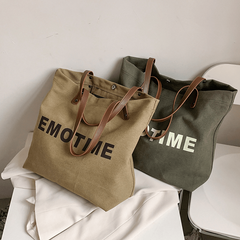 Letter Print Canvas Tote Bag Shoulder Hobo Bag for School Travel Work