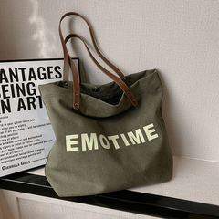 Letter Print Canvas Tote Bag Shoulder Hobo Bag for School Travel Work
