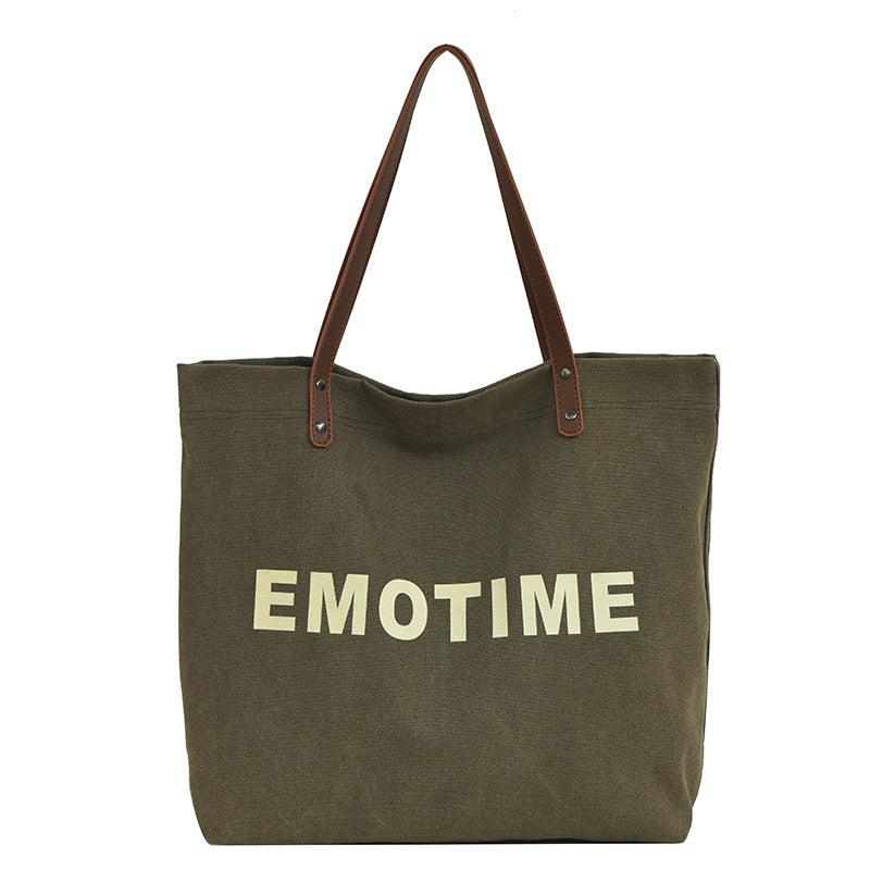 Letter Print Canvas Tote Bag Shoulder Hobo Bag for School Travel Work