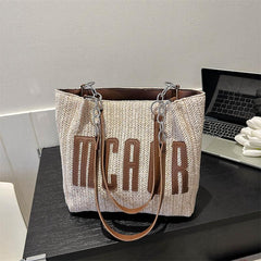 Letter Patched Shoulder Tote Bag Large Capacity Storage Bag