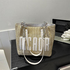 Letter Patched Shoulder Tote Bag Large Capacity Storage Bag