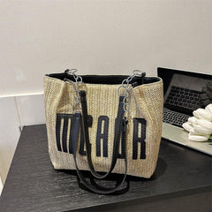Letter Patched Shoulder Tote Bag Large Capacity Storage Bag