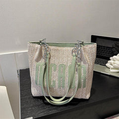 Letter Patched Shoulder Tote Bag Large Capacity Storage Bag