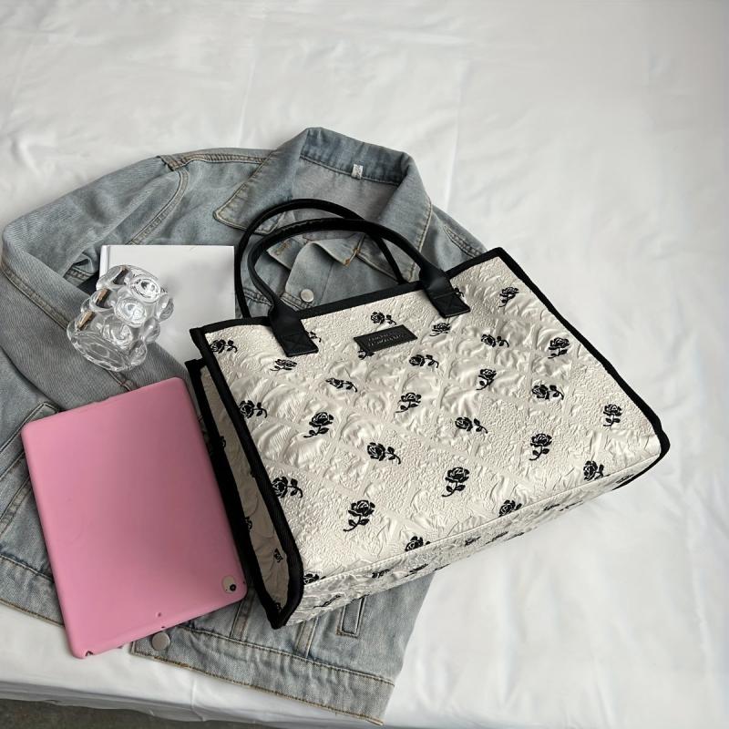 Large Capacity Plant Graphic Tote Bag with Top Handle