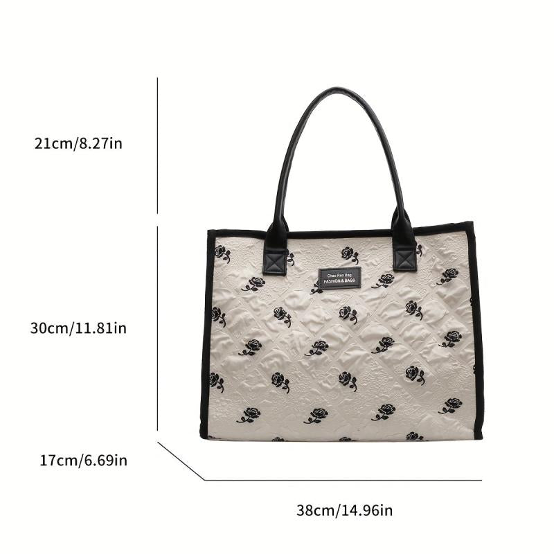Large Capacity Plant Graphic Tote Bag with Top Handle