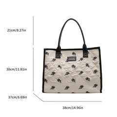 Large Capacity Plant Graphic Tote Bag with Top Handle