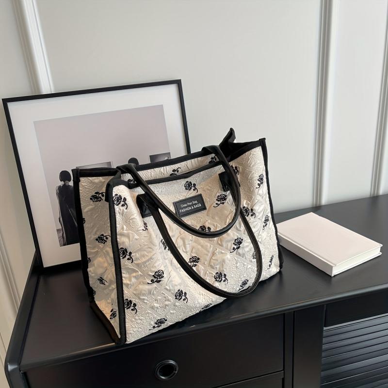 Large Capacity Plant Graphic Tote Bag with Top Handle