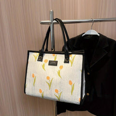 Large Capacity Plant Graphic Tote Bag with Top Handle