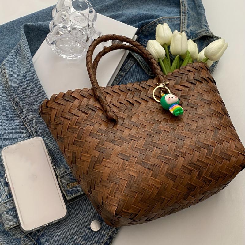 Vintage Rattan Woven Tote Bag Boho Style Summer Beach Bag