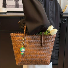 Vintage Rattan Woven Tote Bag Boho Style Summer Beach Bag