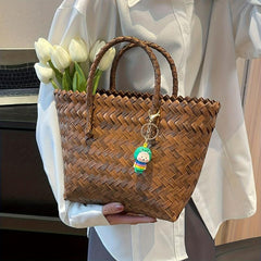 Vintage Rattan Woven Tote Bag Boho Style Summer Beach Bag